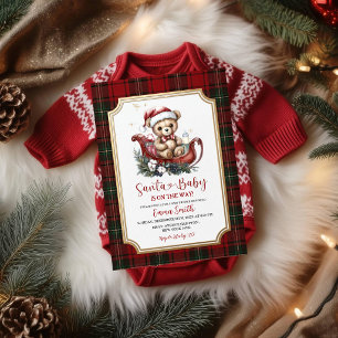 Santa-Baby-Shower-Einladung   Teddybär im Schlitte Einladung