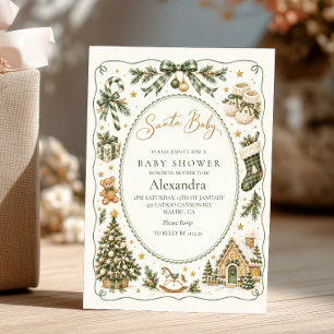 Santa-Baby-Shower Grün Gold Storybook Einladung