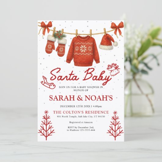 Santa Baby Shower Invitation Einladung (Stehend Vorderseite)