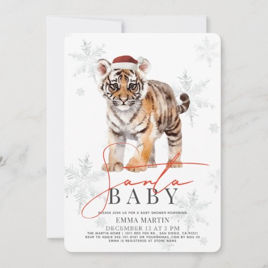 Santa Baby Tiger Snowflakes Baby Dusche Einladung (Vorderseite)