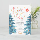 Santa Baby Watercolor Niedlich Babydusche Einladung (Stehend Vorderseite)