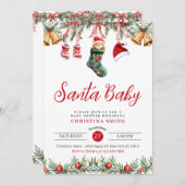Santa Baby Watercolor Red Christmas Baby Dusche Einladung (Vorne/Hinten)