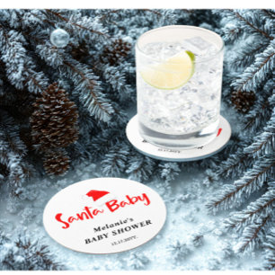 Santa Baby Weihnachten Winter Baby Shower  Runder Pappuntersetzer