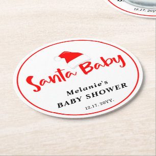 Santa Baby Weihnachten Winter Baby Shower  Runder Pappuntersetzer