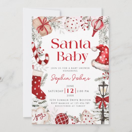 Santa Baby Weihnachts Winter Baby Dusche Einladung (Vorderseite)
