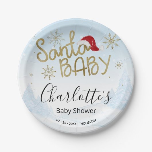 Santa Baby Weihnachts Winter Baby Dusche Pappteller (Vorderseite)