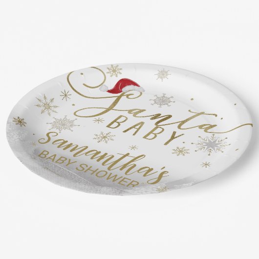 Santa Baby Weihnachts Winter Baby Dusche Pappteller (Schrägansicht)