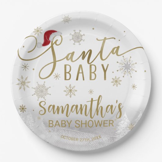 Santa Baby Weihnachts Winter Baby Dusche Pappteller (Vorderseite)