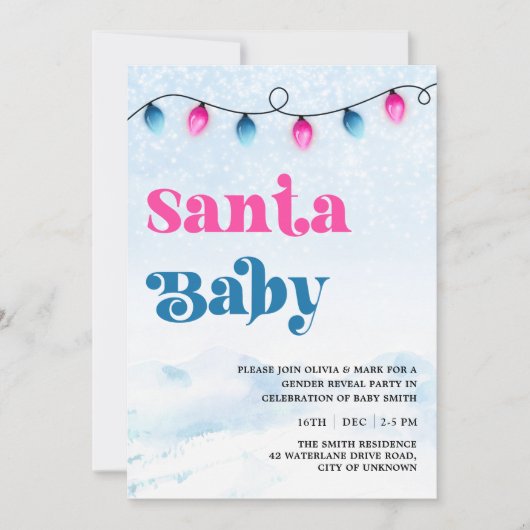 Santa Baby Weihnachtsbeleuchtung Gender Reveal Einladung (Vorderseite)