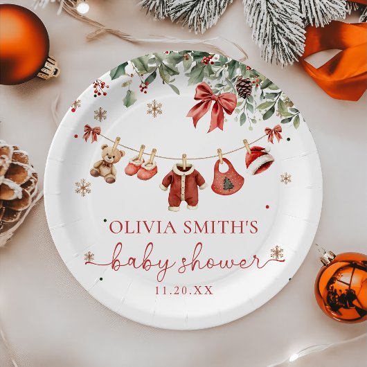 Santa Baby Winter Christmas Baby Shower Pappteller