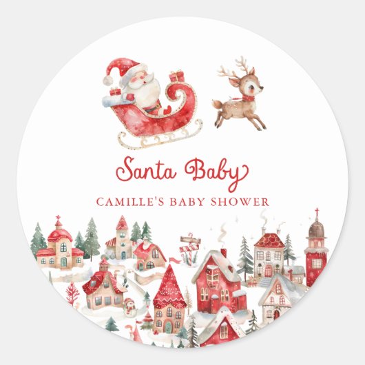 Santa Baby Winter Wonderland Baby Dusche Runder Aufkleber (Vorderseite)