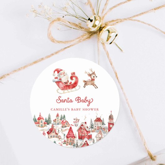 Santa Baby Winter Wonderland Baby Dusche Runder Aufkleber