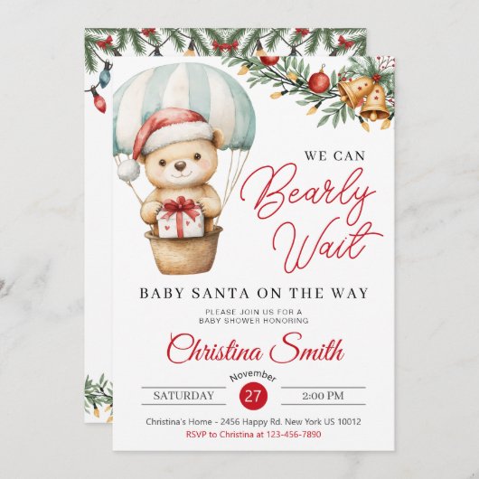 Santa Baby wir können frühzeitig abwarten Babydusc Einladung (Vorne/Hinten)