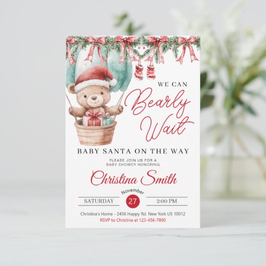 Santa Baby wir können frühzeitig auf Baby Boy Dusc Einladung (Stehend Vorderseite)