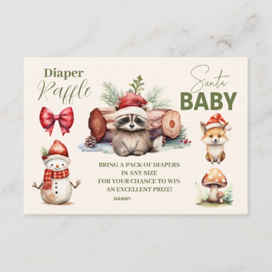 Santa Baby Woodland Winter Diapper Raffle Begleitkarte (Vorderseite)