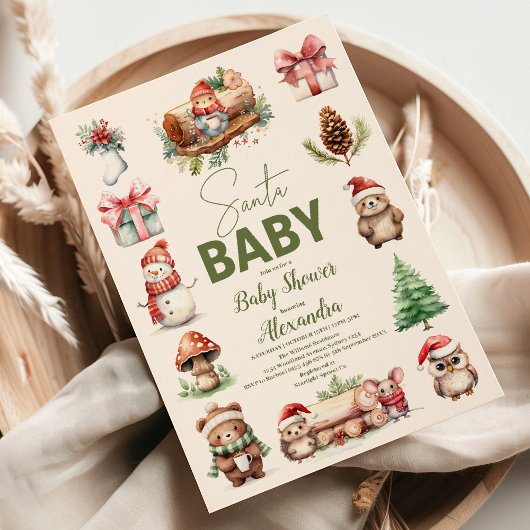 Santa Baby Woodland Winter Weihnachtsdusche Einladung