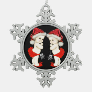Santa Baby Zwilling Mädchen Weihnachten Schneeflocken Zinn-Ornament