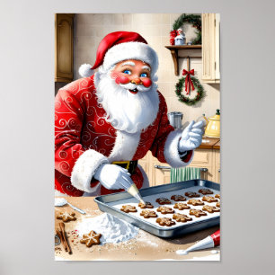 Santa Baking Gingerbrot Cookies Küche Wand an Wand Poster