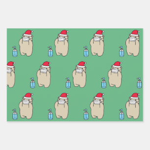 SANTA-Bär mit MASK- UND SANITIZER-Wrapping Paper Geschenkpapier Set