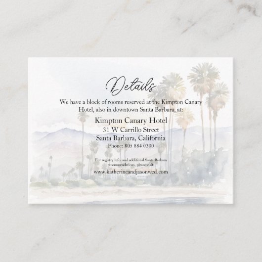 Santa Barbara Beach Wasserfront Hochzeit Begleitkarte (Vorderseite)