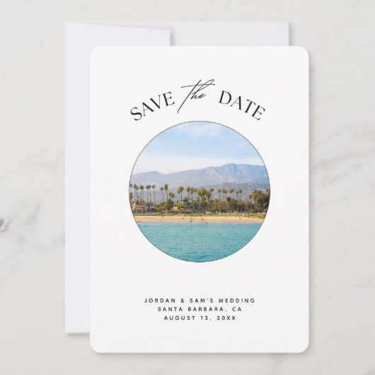 Santa Barbara Beach Wedding Save the Date Einladung (Vorderseite)