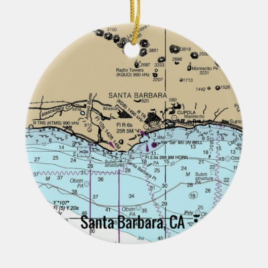 Santa Barbara CA Nautical Chart Keramik Ornament (Vorne)