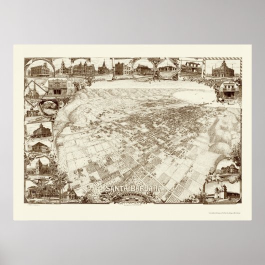 Santa Barbara, CA Panorama Karte - 1898 Poster (Vorne)