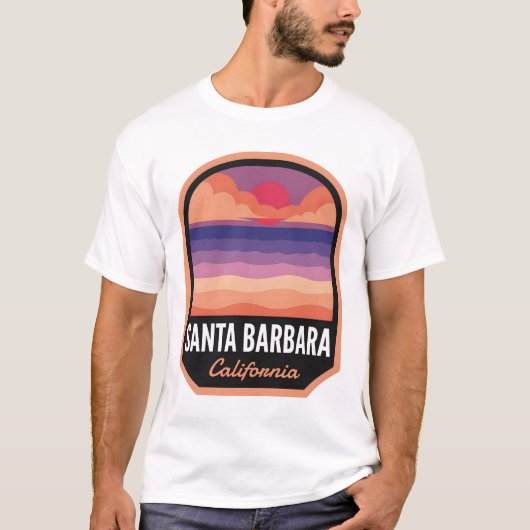 Santa Barbara CA Retro Sunset T-Shirt (Vorderseite)