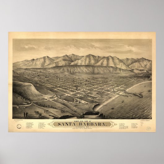 Santa Barbara California 1877 Panoramakarte Poster (Vorne)