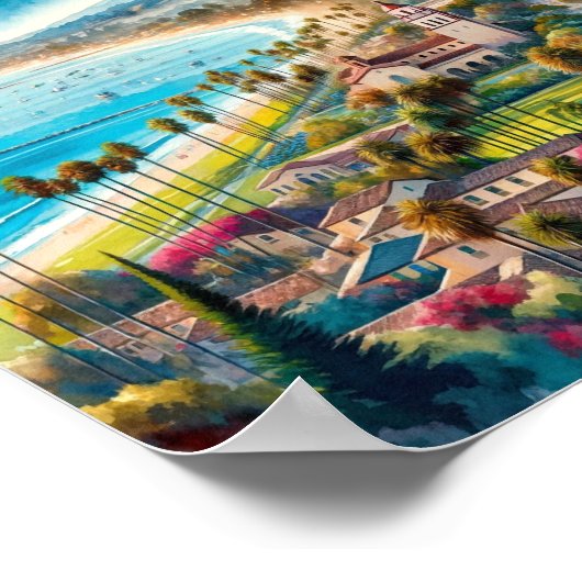 Santa Barbara California Reisen Orte Aquarell Poster (Ecke)