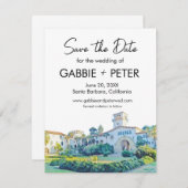 Santa Barbara Courthouse Wasserfarbe Save the Date Einladung (Vorne/Hinten)