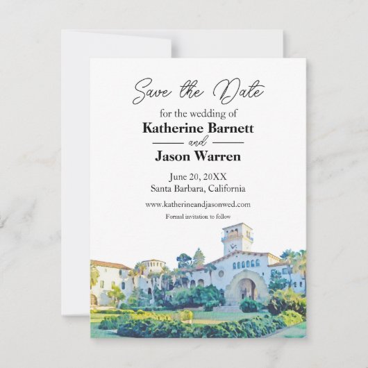 Santa Barbara Courthouse Wasserfarbe Save the Date Einladung (Vorderseite)