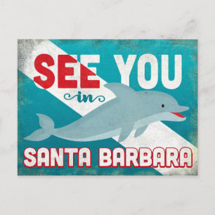 Santa Barbara Dolphin - Retro Vintage Reise Postkarte