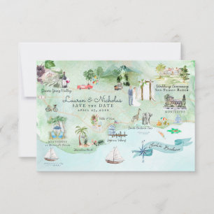Santa Barbara Hochzeit in Urlaubsort Fahrplan Einladung