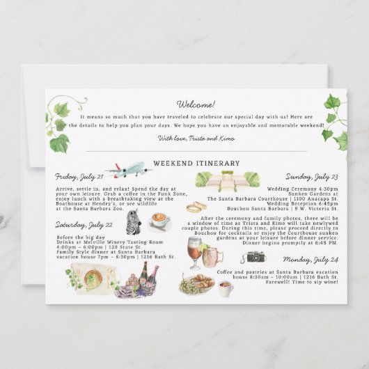 Santa Barbara | Karte für Hochzeitswochenende (Rückseite)