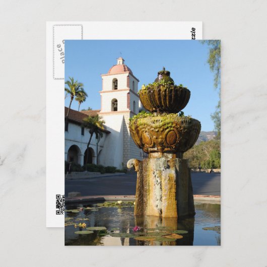 Santa Barbara Mission Fotain Postkarte (Vorne/Hinten)
