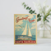 Santa Barbara Postcard Sailboat Vintag California Postkarte (Stehend Vorderseite)