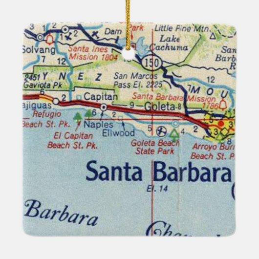 Santa Barbara Vintage Karte Keramikornament (Rückseite)