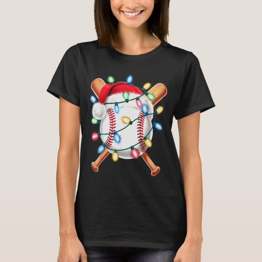 Santa Baseball Player Santa Hat Men Boys Christmas T-Shirt (Vorderseite)