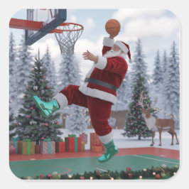 Santa-Basketball-Aufkleber Quadratischer Aufkleber