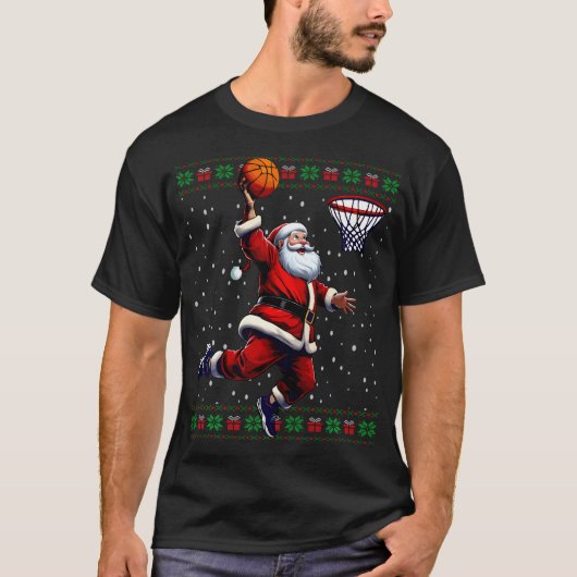 Santa Basketball Ugly Weihnachten T-Shirt (Vorderseite)