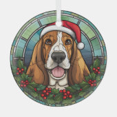 Santa Basset Hound Hund Weihnachten festgehalten Ornament Aus Glas (Vorderseite)