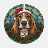 Santa Basset Hound Hund Weihnachten festgehalten Ornament Aus Glas (Rückseite)