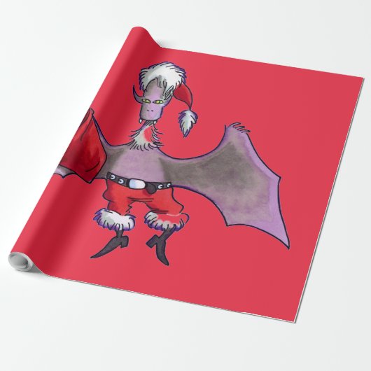 Santa Bat rotes, mattes Packpapier groß (Ungerollt)