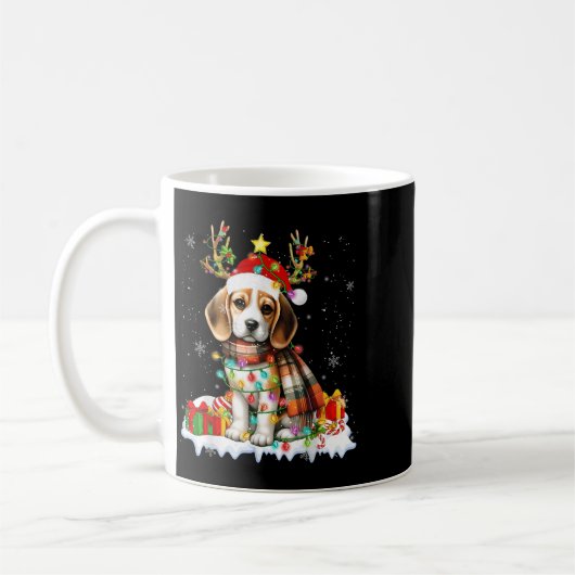 Santa Beagle Christmas Lights Funny Reindeer Dog X Kaffeetasse (Links)
