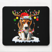 Santa Beagle Christmas Lights Funny Reindeer Dog X Mousepad (Vorne)