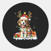 Santa Beagle Christmas Lights Funny Reindeer Dog X Runder Aufkleber (Vorderseite)