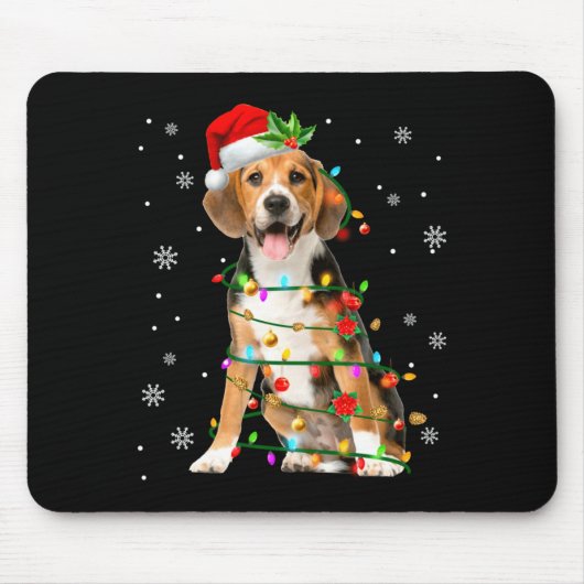 Santa Beagle Christmas Lights Xmas Dog Lover Men W Mousepad (Vorne)