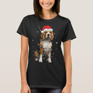 Santa Beagle mit Weihnachtsbeleuchtung Funny Dog L T-Shirt