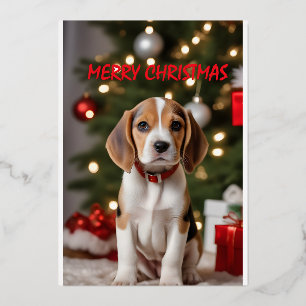 Santa Beagle Niedlich Dog Frohe Weihnachten Folien Feiertagskarte